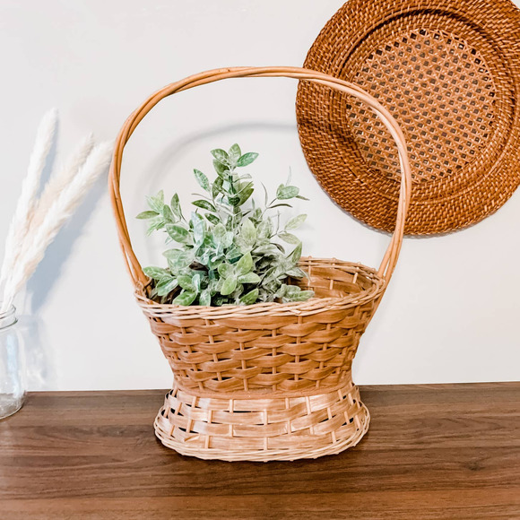Vintage Wicker Rattan Plant Stand Boho Basket - Picture 2 of 11